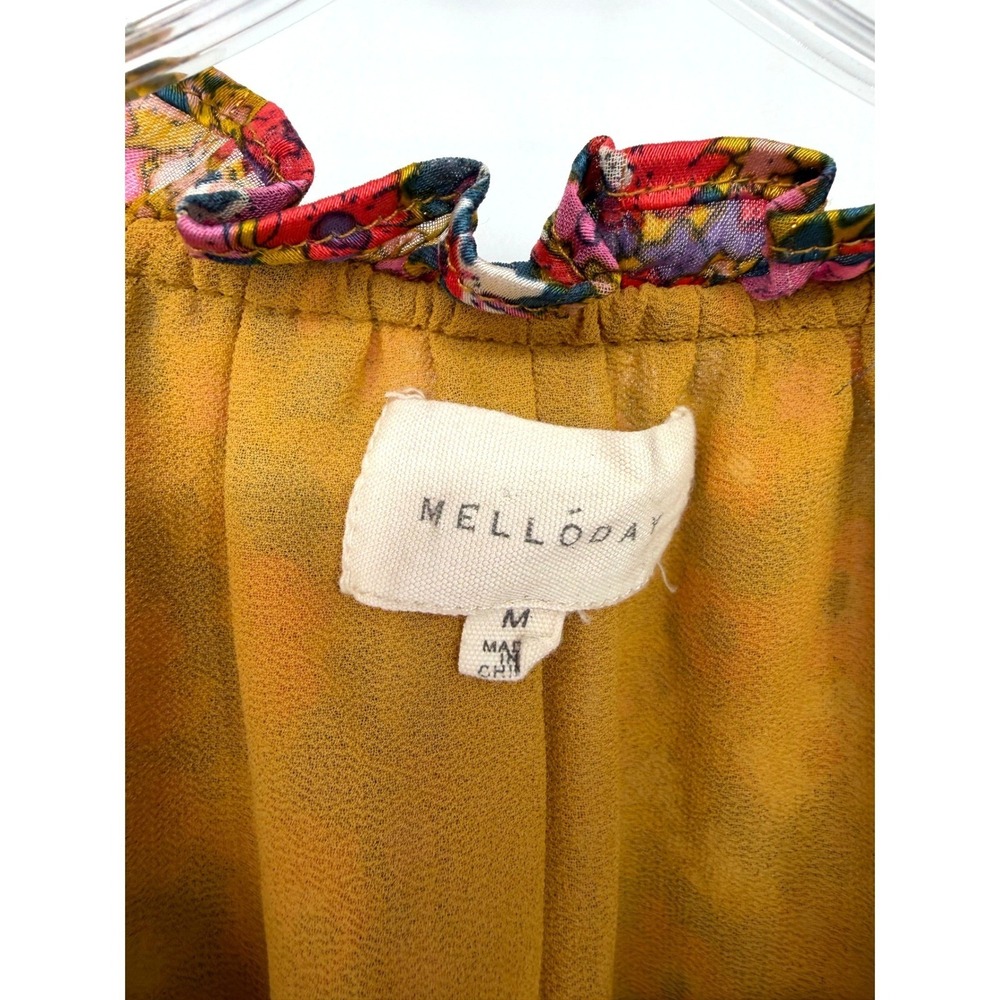 Melloday Floral Blouse Womens Medium Multi-Color Boho Romantic Whimsical Peasant - Picture 2 of 11